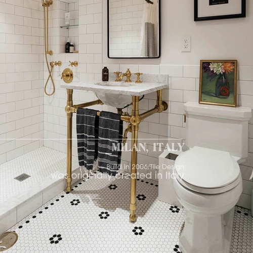 Романтическая французская стиль белая черная мозаичная плитка шестиугональные плитки в северных магазинах, ванная кирпичная настенная плитка