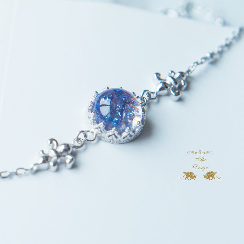 Willow white ape hand-made Western retro Iris magic color glass 925 silver bracelet