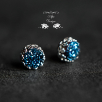 Crown-like natural agate crystal cluster earrings Sterling Silver 925 silver earrings