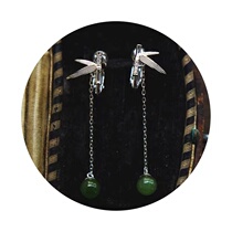 Qingbamboo 925 silver plated gold bamboo and Tian jade earrings earrings ear - ear accessories Chinese style Chinese style of ancient style