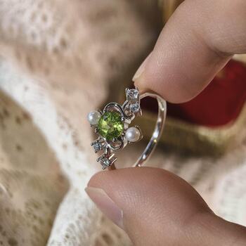 925 silver niche natural pearl peridot ring
