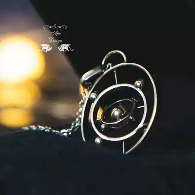 Solar system can rotate sterling silver necklace pendant astronomical ball