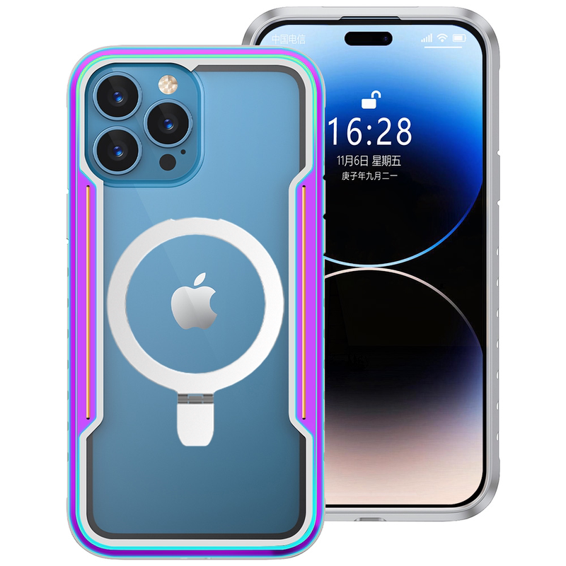 Suitable for iPhone 15 Pro Sports Transparent Magnetic Military-Grade Anti-Drop Blade Alloy Stand Phone Case Apple 15 Protective Cover