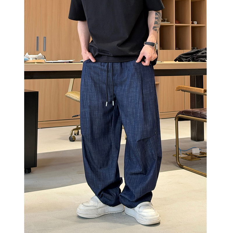 Men's Clothing 2026 American Retro Loose Jeans Men's Dark Blue Washed Straight-Leg Scimitar Pants Versatile Long Pants