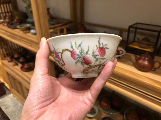 Nine Peach Bat Powder Color Porcelain Bowl 70s Jingdezhen Old porcelain export earning period high imitation ancient porcelain