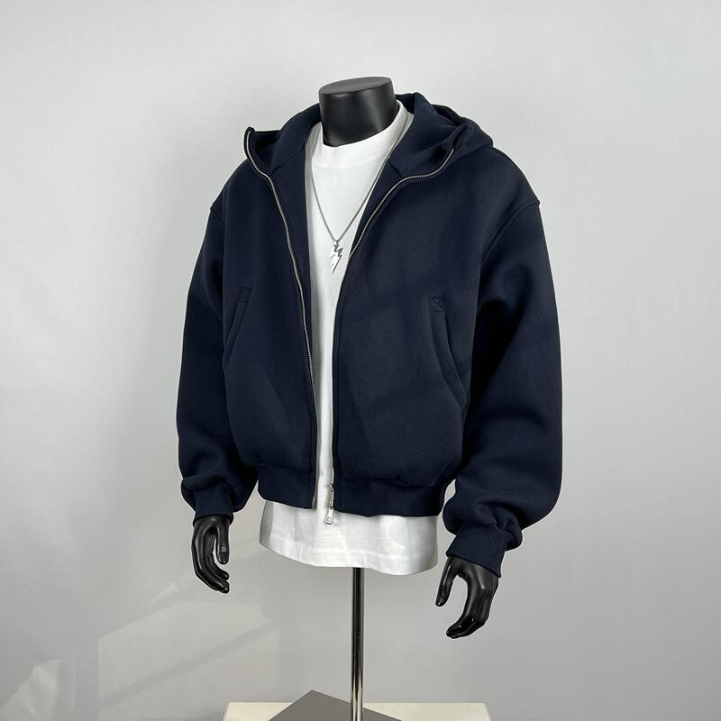 Fanvanka Heavyweight 550g Anti-Wrinkle Hooded Sweatshirt with Three-Dimensional Tailoring, Two-Way Zipper, Solid Color Top, Unisex Jacket