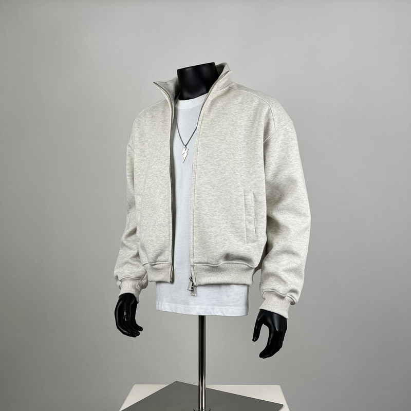 Fanvanka Heavyweight 420g Textured Sweatshirt with Two-Way Zipper, Three-Dimensional Tailoring, Unisex Cleanfit Solid Color Top