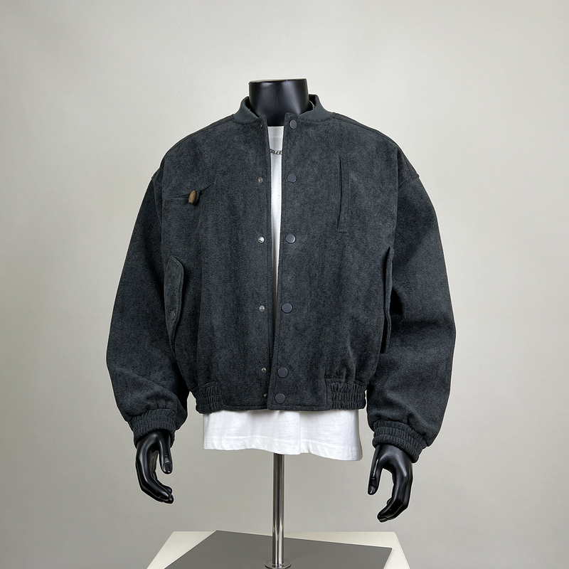 Fanvanka American Retro Cleanfit Baseball Collar Short Wide Jacket for Men and Women, Textured Snowflake Velvet Jacket for Couples