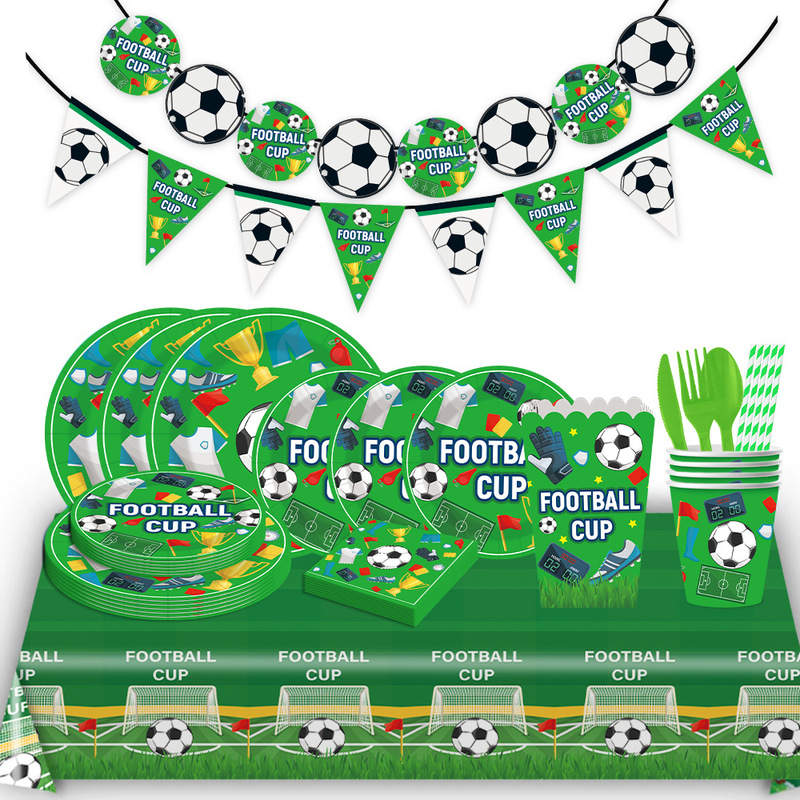 World Cup Football Party Tableware Supplies Flag Paper Plates Paper Cups Paper Napkins Tablecloth Decoration Set