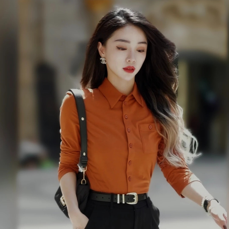 Authentic Gejia Women's Clothing 2026 Autumn New Casual Lapel Slimming Modal Commuting Base Shirt Slim Fit Long Sleeve Shirt