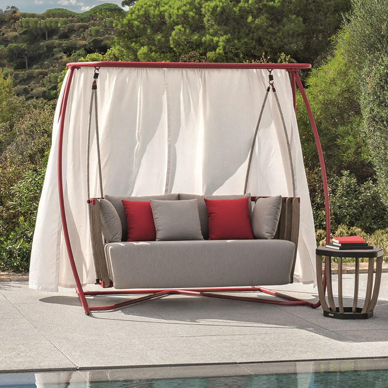 Outdoor swing courtyard terrace solid wood hanging chair double lazy rocking chair balcony net red hanging basket indoor and outdoor hammock