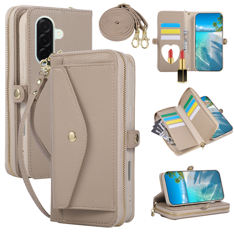 Suitable for Samsung S26 S25Edge Multi-Card Mirror Wallet S24 Phone Leather Case S23 Flip Cover S22 Crossbody S21 Long and Short Lanyard S20Fe Ultra A23 A13 A12 A22 A32