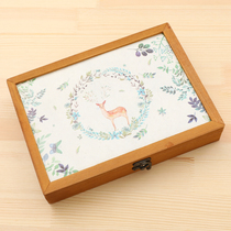 Qixi Festival theme deer love wooden gift box healthy Mori Wood retro jewelry storage storage box cowhide