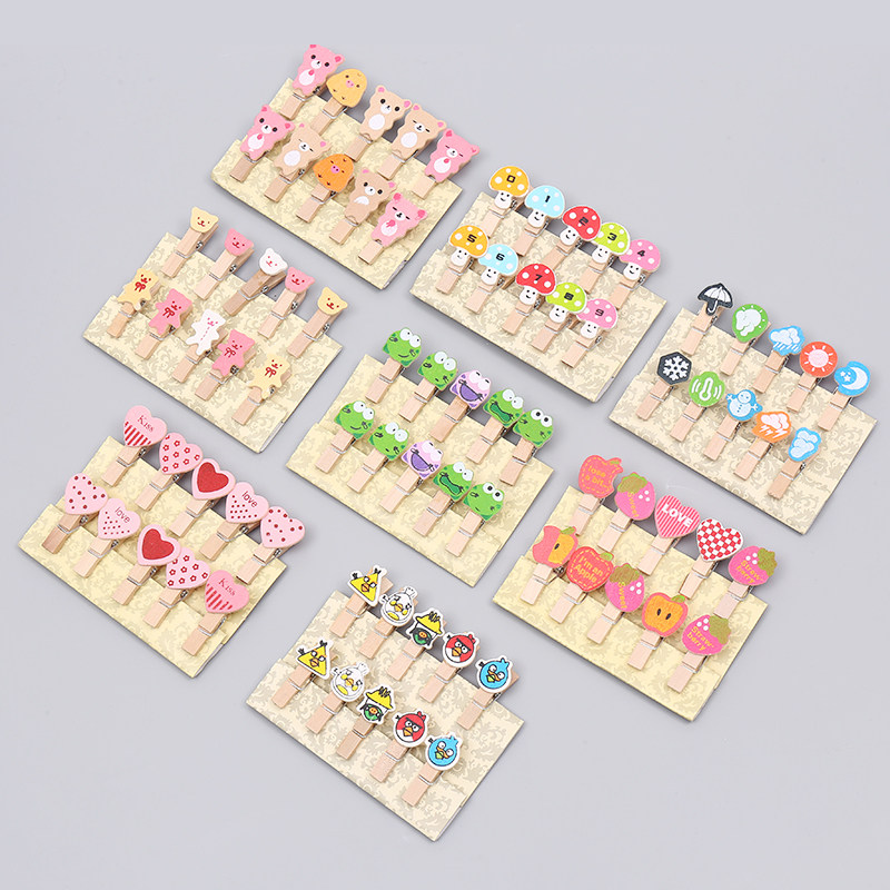 Creative personality small wooden clip color cute cartoon diy photo wall decoration wooden clip set to send hemp rope