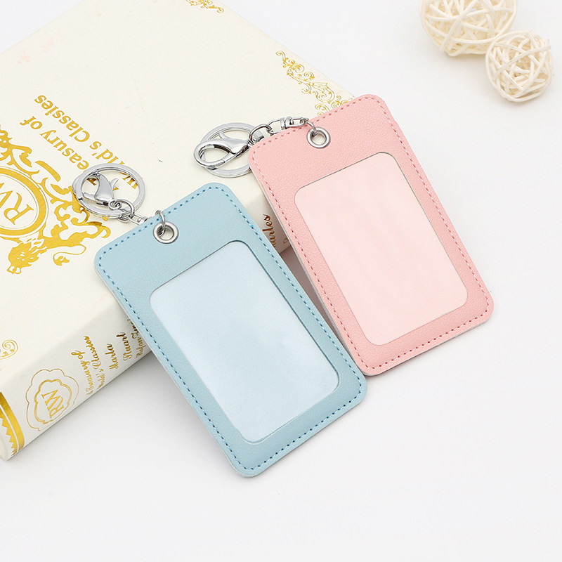 Soft leather cutting sleeve double sided student school card One cartoon rice card protective sleeve Female creativity fresher and cute cutting sleeve key button