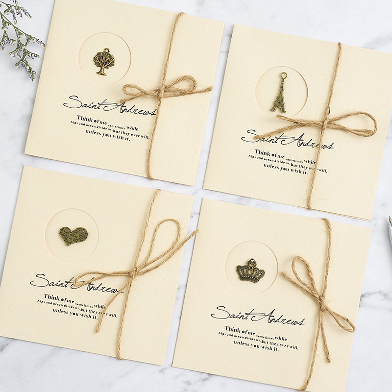 Creative greeting card with envelope hemp rope high-end holiday birthday thanksgiving blessing blank retro small card 520 festival