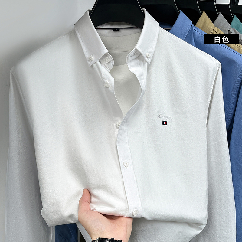 Authentic Tommy Solid Color Shirt for Men, 100% Pure Cotton, Long-Sleeved Shirt for All Seasons, High-End Business All-Cotton Shirt