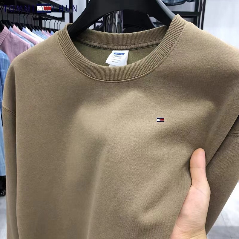 Authentic Tommy Solid Color Export Sweatshirt Men's Long-Sleeve Solid Color Couple Loose Sweatshirt Casual Fashion Autumn Trendy