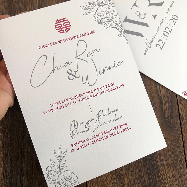 LETTERPRESS WEDDING INVATATION Thickened convex version printed cotton paper invites Cambodia 