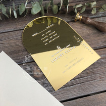 Simple Nordic arched shallow gold mirror acrylic wedding invitation business real estate annual meeting invitation letter