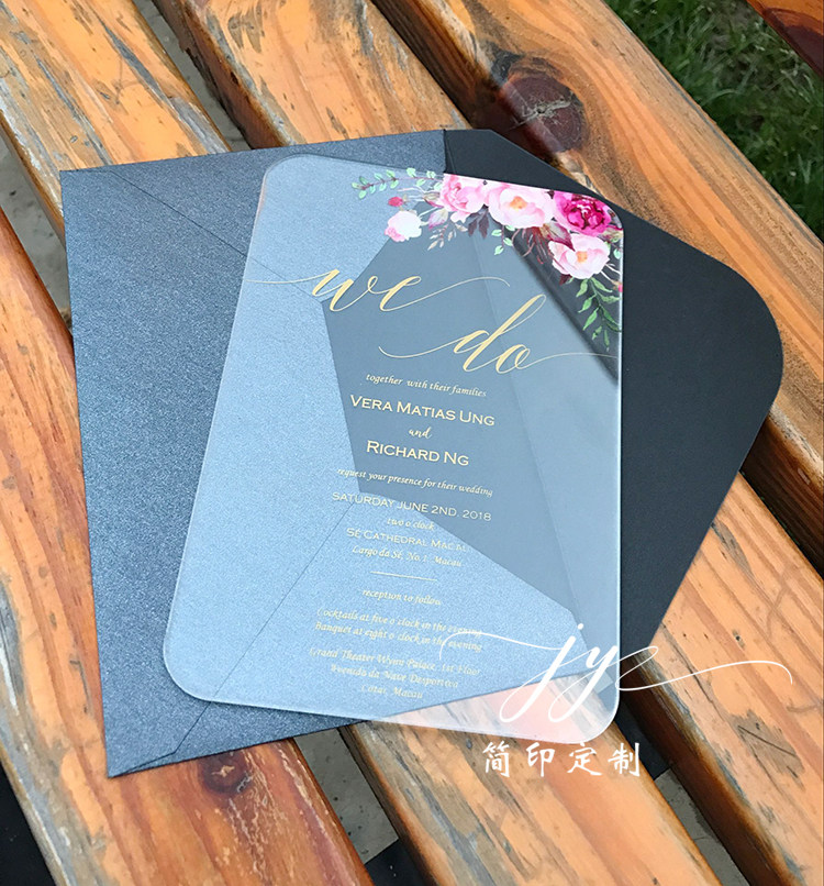 Personality custom small fresh watercolor flower invitation gold comedy transparent acrylic invitation to marriage invitation letter
