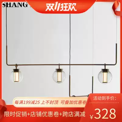 Bar lamp industrial wind metal glass designer Net red front desk dining room chandelier three led long strip light