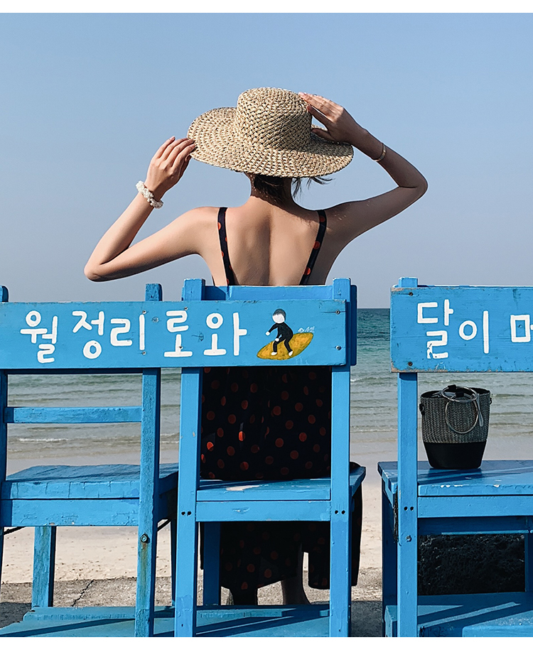 VK旗艦店 韓系露背沙灘裙吊帶波點無袖洋裝