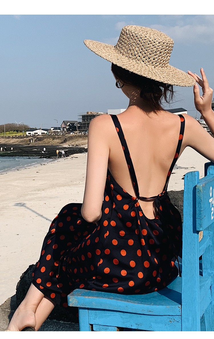 VK旗艦店 韓系露背沙灘裙吊帶波點無袖洋裝