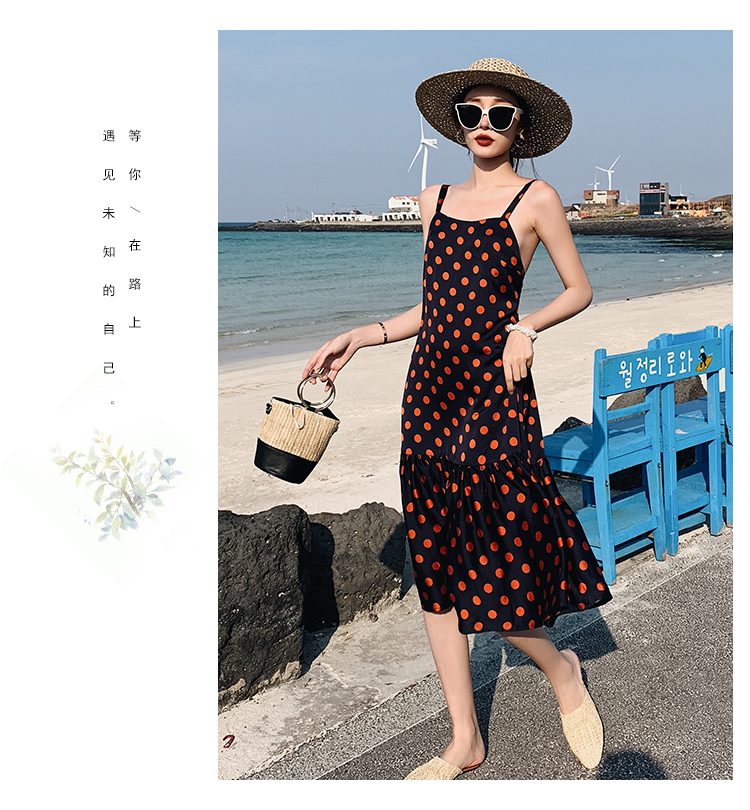 VK旗艦店 韓系露背沙灘裙吊帶波點無袖洋裝