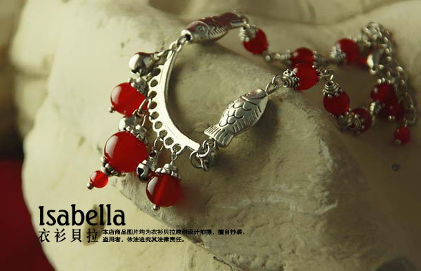 Đặc biệt hàng ngày retro phong cách Trung Quốc gốc retro Miao bạc đỏ mã não vòng chân nữ ★ Luo Mei lắc chân vàng 18k