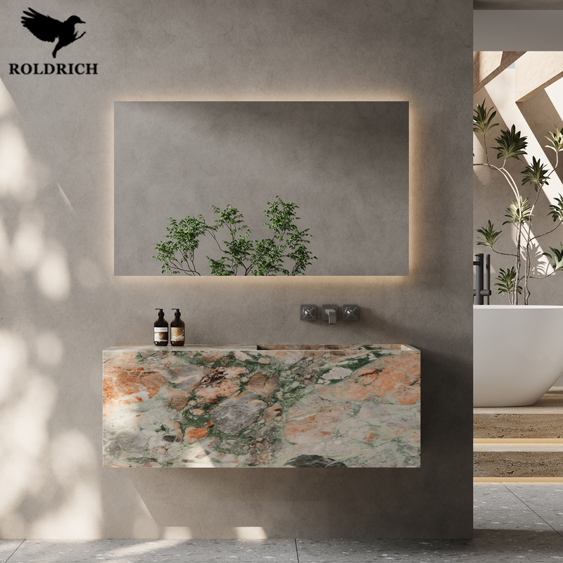 Medieval-Style Marble Luxury Stone Slab Seamless Integrated Washbasin Wall-Mounted Hotel Villa Washstand