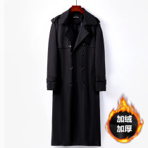 Autumn and winter windbreaker men long handsome knee to calf English style plus velvet thick extra large size 300 Jin coat