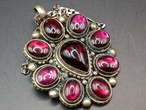 Handmade single product sterling silver inlaid with garnet large pendant necklace Bingbing Western antique jewelry store