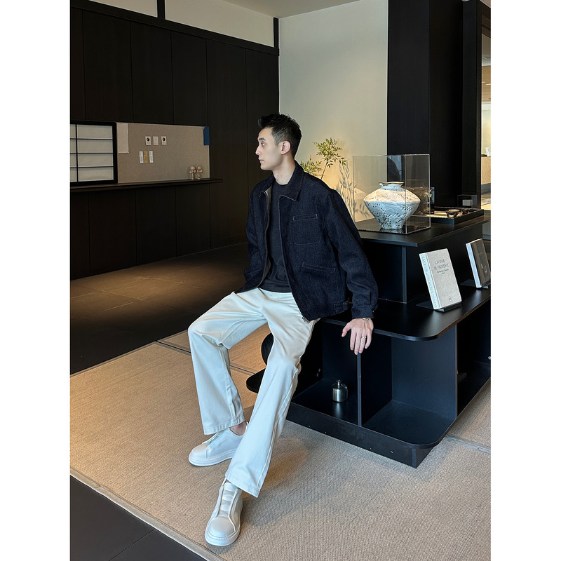 Yi Heng/Guan Xingxi Men's Clothing "Hidden Luxury Plaid" Deep Indigo Patchwork Dark Plaid Detroit Jacket