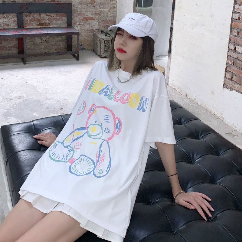 SPEARYOUTH cute kindergarten bear print short-sleeved men's and women's loose T-shirt Xia Guo Tide brand