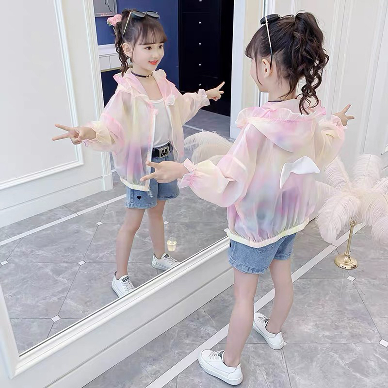 Girls' Summer Thin Sun Protection Clothing 2025 New Ice Silk Summer Breathable Air-Conditioning Shirt Girls' Cardigan Jacket Kidsren