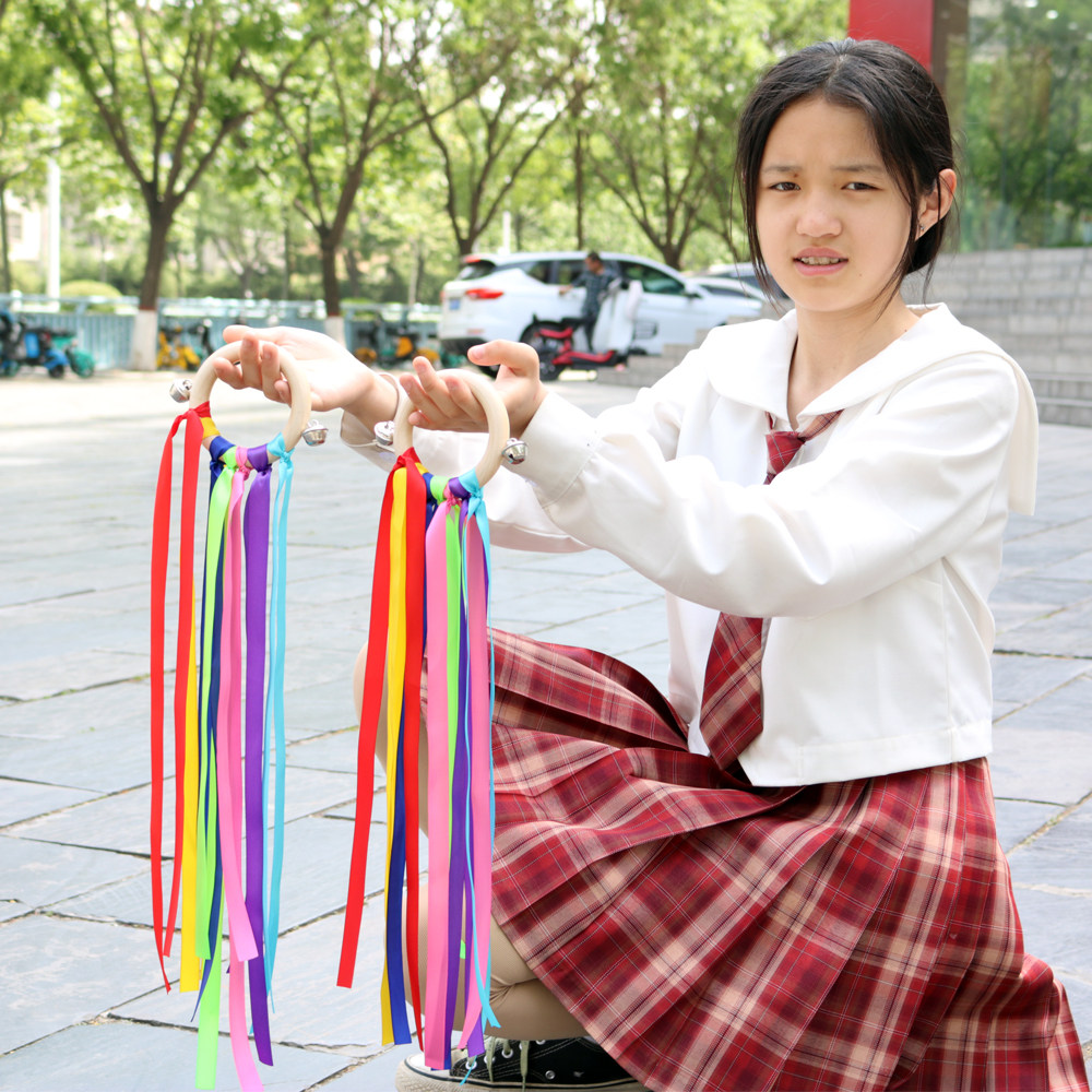 Rainbow Silk with wood ring Suzuki 61 Kindergarten Children's dance program props early to teach game props Suzuki with bell-Taobao