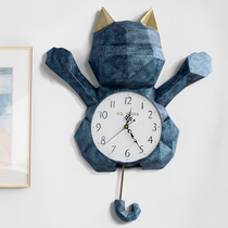Nordic simple lucky cat clock wall decoration Creative three-dimensional mute watch wall decoration Living room bedroom dining room wall clock