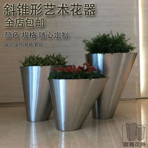 Factory direct oblique cone combination flower pot high and low combination flower stainless steel flower bucket outdoor flower bowl