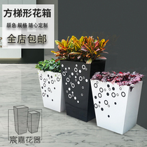 Factory square trapezoidal floor flower pot art flower stainless steel metal planting flower box metal flower bucket