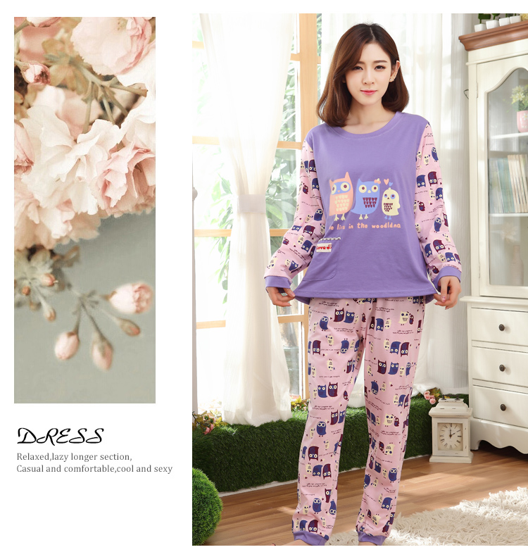 Bộ đồ ngủ nữ mùa thu cotton dài tay phiên bản Hàn Quốc mùa thu và mùa đông dễ thương cotton hoạt hình nữ phục vụ nhà phù hợp với XL đồ pijama nữ