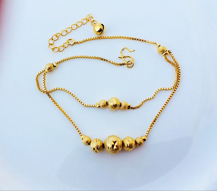 Niche thiết kế Việt Nam Shajin vòng chân nữ phiên bản Hàn Quốc đơn giản giả vàng mạ vàng 18K trang sức chuyển hạt - Vòng chân lắc chân nữ handmade