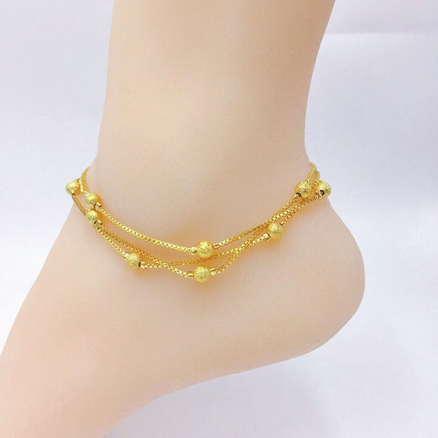 ໃຫມ່ຫວຽດນາມ sand gold transfer bead anklet for women 24K imitation gold 999 palace bell bell 18 ເຄື່ອງປະດັບທີ່ຈະບໍ່ຈືດຈາງເປັນເວລາດົນນານ