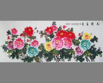 Promotion pure hand-painted small eight feet Chinese painting peony painting real heart flowers blossom rich flowers and birds calligraphy painting living room decoration painting 6