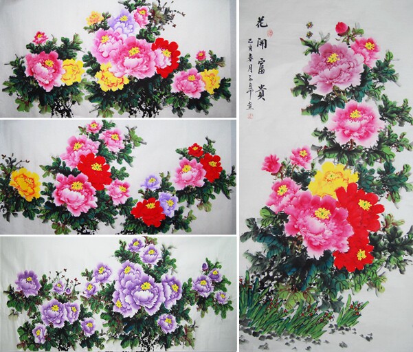 Special price pure hand-painted four-foot small six-foot Chinese painting Flowers and birds Living room Feng Shui painting Flowers and rich office decoration calligraphy and painting
