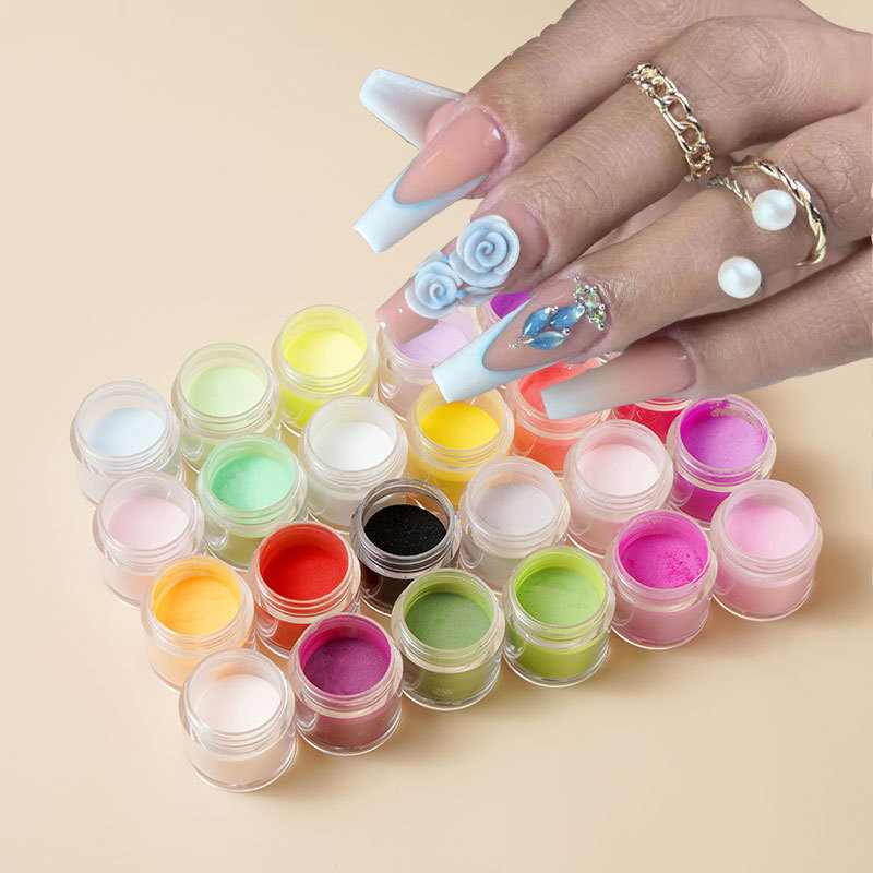 Nail Art 24-Color Carving Powder Colorful Crystal Nail Powder 24-Color Set Carving Powder 10g Bottled Crystal Nail Supplies