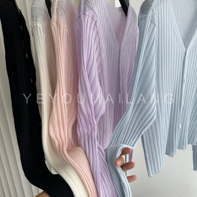 Linen Lazy Style Knitted Cardigan for Women 2025 Summer New V-Neck Sun Protection Air-Conditioning Shirt Knitted Top for Women