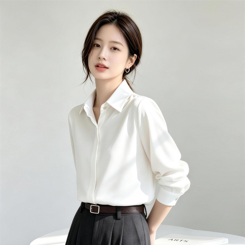 White Satin Versatile Shirt for Women 2026 Spring and Autumn Hong Kong Style Design Mature Ol Commuter Long-Sleeve Shirt Women's Clothing White Satin Versatile Shirt for Women 2026 Spring and Autumn Hong Kong Style Design Mature Ol Commuter Long-Sleeve Shirt Women's Clothing