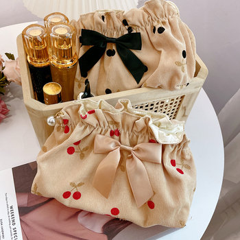 Cherry zipper makeup bag with bow