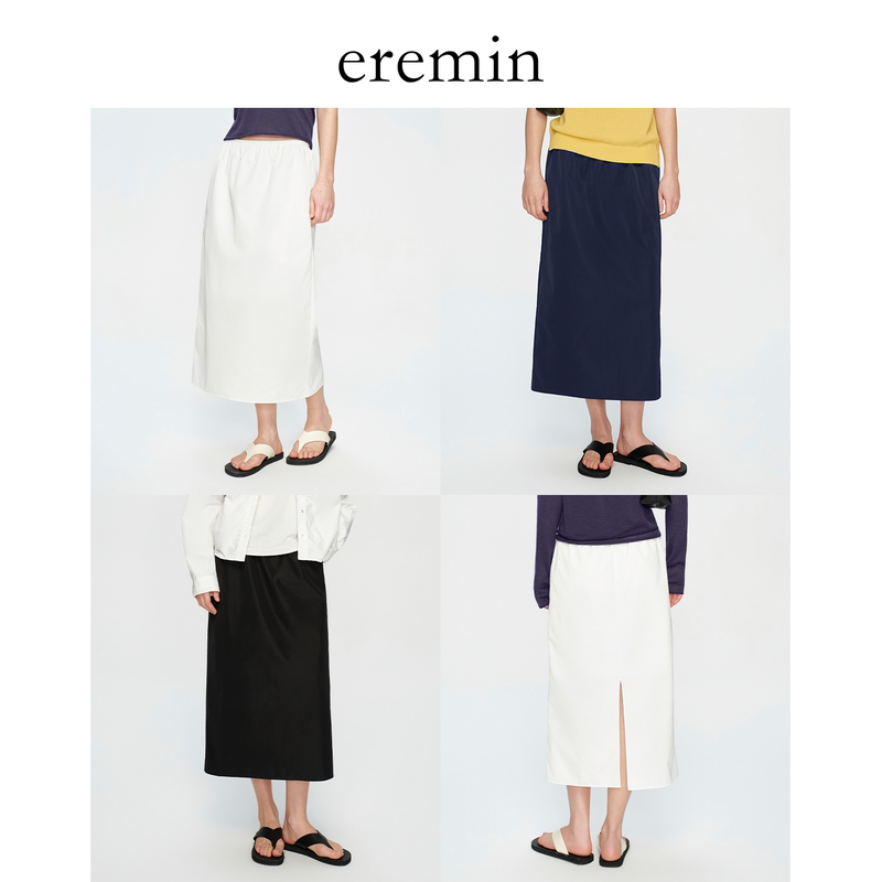 Eremin Lin Moqing/Solid Color Slit Skirt/Elastic Waist Slimming Back Slit Straight Skirt Eremin Lin Moqing/Solid Color Slit Skirt/Elastic Waist Slimming Back Slit Straight Skirt